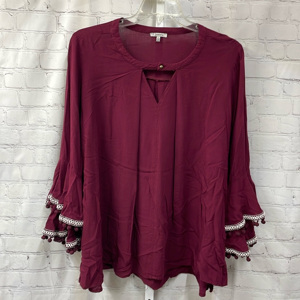 Jodifl bell sleeve with embroidery pom pom layers keyhole size large blo…
